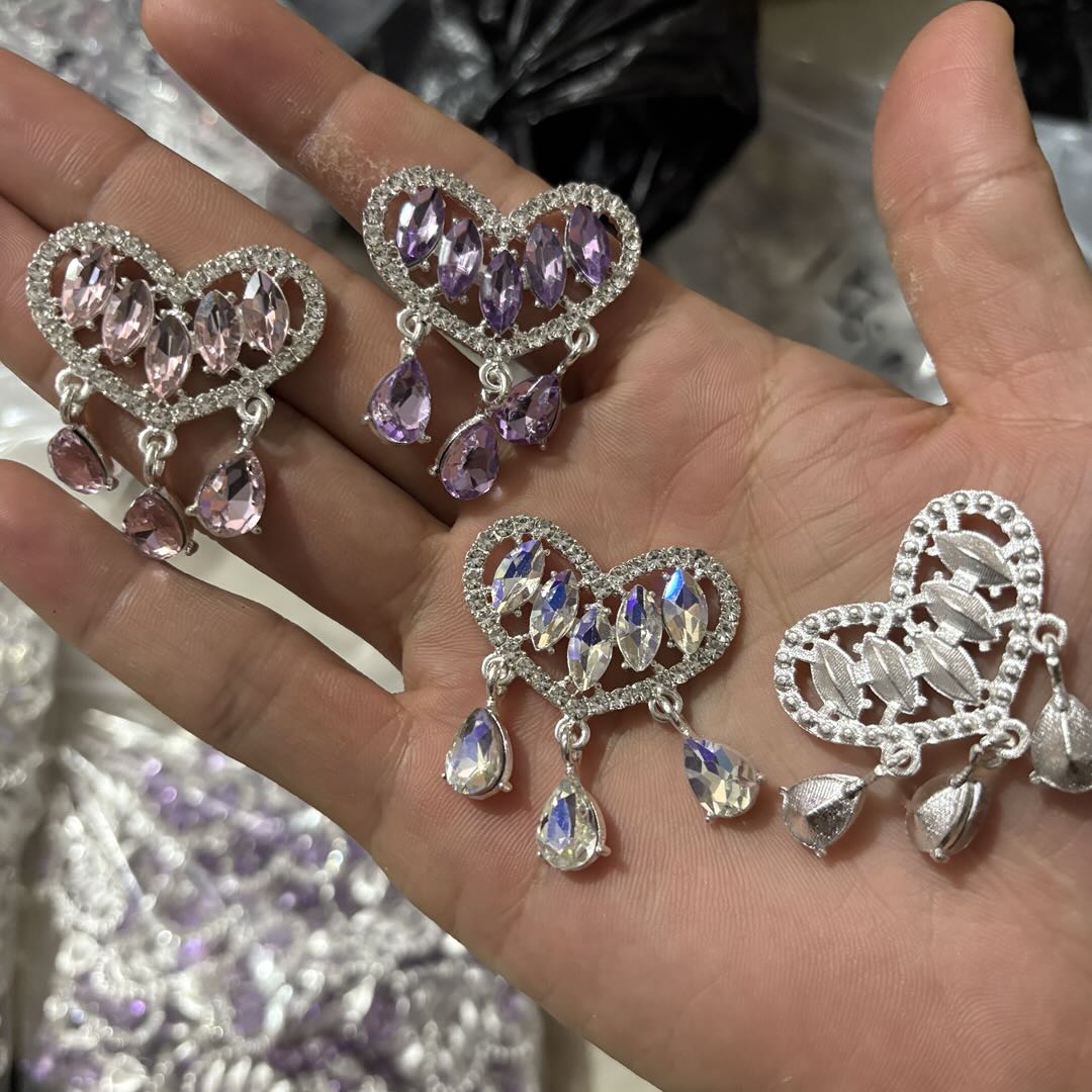 [KM6002]- 34mm*40mm Crystal Heart Metal Charms With WaterDrop Dangle