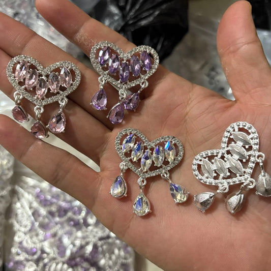 [KM6002]- 34mm*40mm Crystal Heart Metal Charms With WaterDrop Dangle