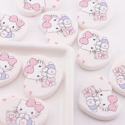 FS6344- 25*31mm HK Heart Plate Beads Love Kitty Round Plate Beads