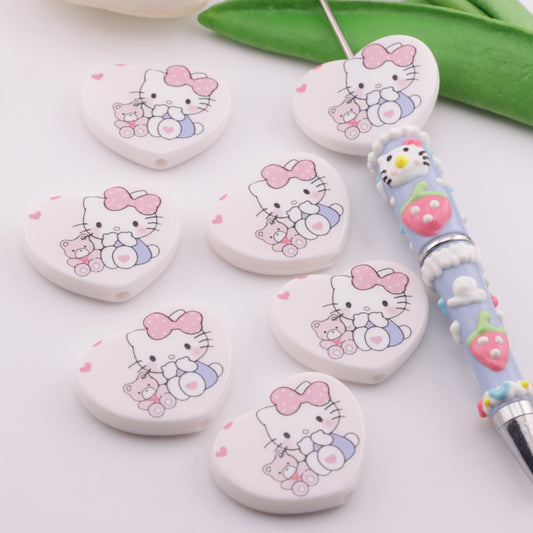 FS6344- 25*31mm HK Heart Plate Beads Love Kitty Round Plate Beads