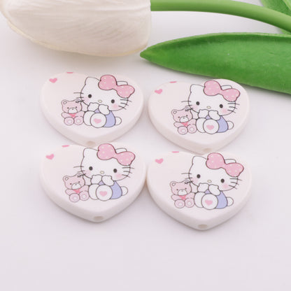 FS6344- 25*31mm HK Heart Plate Beads Love Kitty Round Plate Beads