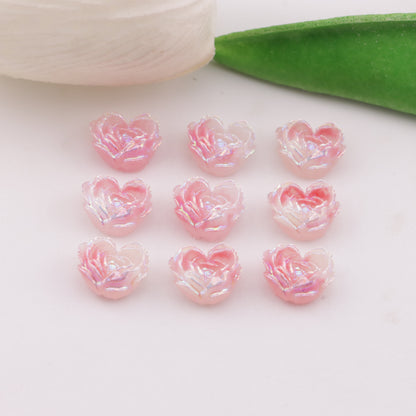 FS6353- About 9×10mm Uv Luminous Heart Soft Flower Charms Night - Glow Mother - of - Pearl Heart Soft Flower Patches