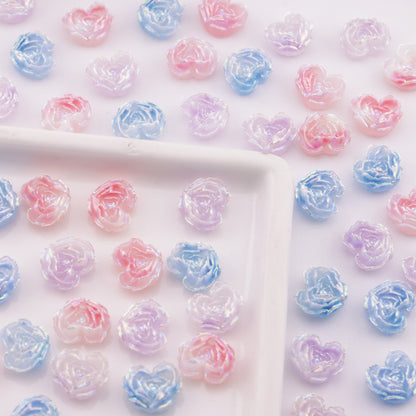 FS6353- About 9×10mm Uv Luminous Heart Soft Flower Charms Night - Glow Mother - of - Pearl Heart Soft Flower Patches