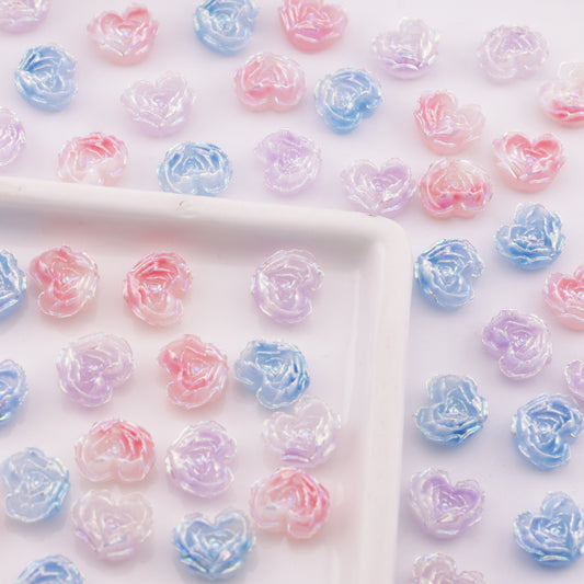 FS6353- About 9×10mm Uv Luminous Heart Soft Flower Charms Night - Glow Mother - of - Pearl Heart Soft Flower Patches