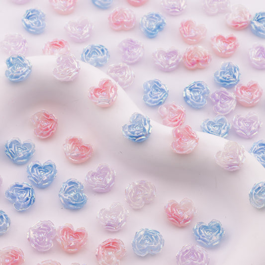 FS6353- About 9×10mm Uv Luminous Heart Soft Flower Charms Night - Glow Mother - of - Pearl Heart Soft Flower Patches