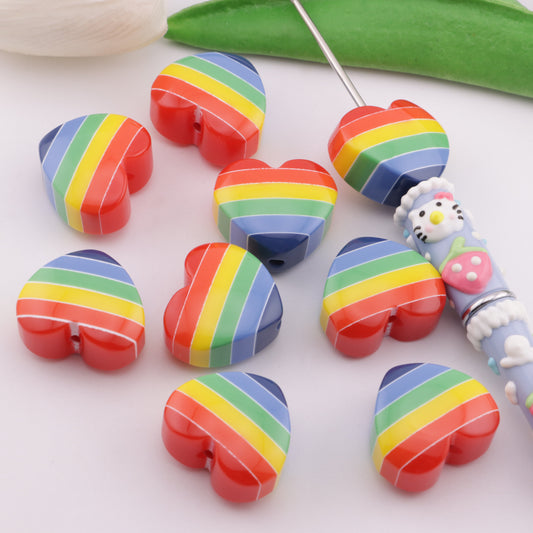 FS6371- 21×25mm Rainbow Heart Resin Beads レインボーハートレジンビーズ