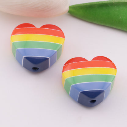 FS6371- 21×25mm Rainbow Heart Resin Beads レインボーハートレジンビーズ
