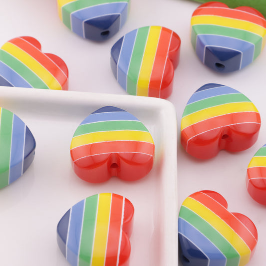 FS6371- 21×25mm Rainbow Heart Resin Beads レインボーハートレジンビーズ