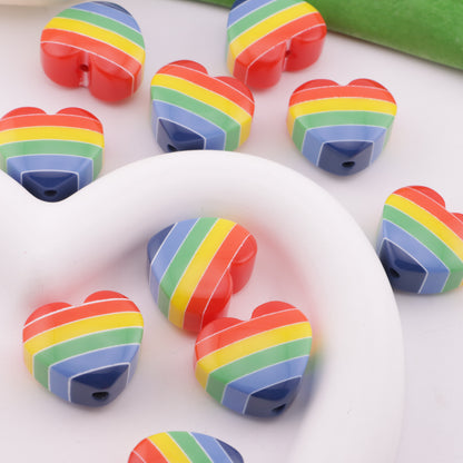 FS6371- 21×25mm Rainbow Heart Resin Beads レインボーハートレジンビーズ