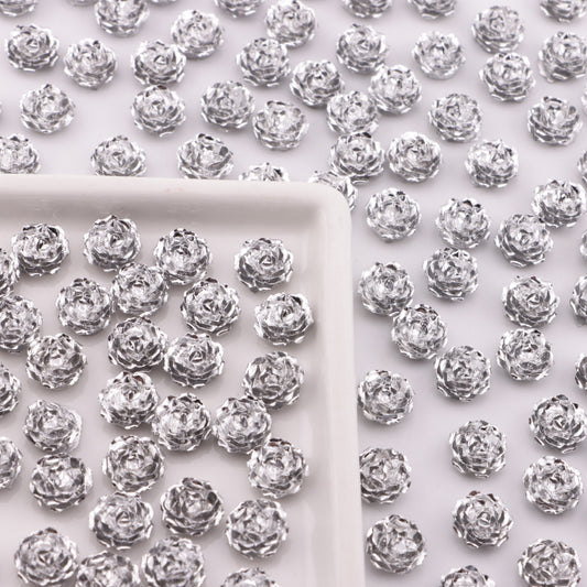 FS6387- 10mm Silver Small Flower Charms, Silver Small Flower Patches