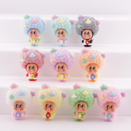 FS6372- 44×35Mm Afro-haired Flocked Alien Star Beads