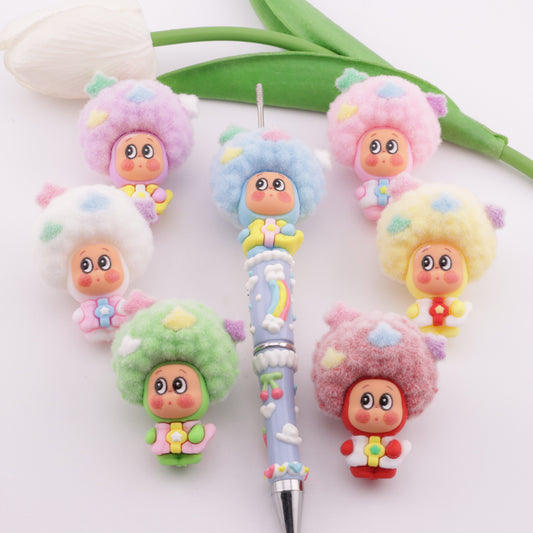 FS6372- 44×35Mm Afro-haired Flocked Alien Star Beads