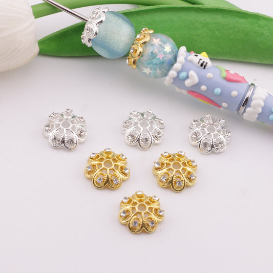 FS6365- 14mm Flower Beads With Diamonds Spacer (14mmの花のビーズとダイアモンドスペーサー)