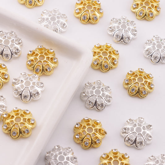 FS6365- 14mm Flower Beads With Diamonds Spacer (14mmの花のビーズとダイアモンドスペーサー)