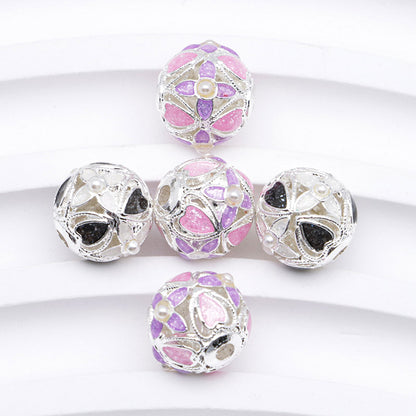 FS5098- 10mm Flower Metal Beads With Pearl Cross Flower Alloy Beads With Pearl Fit For Pen