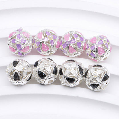 FS5098- 10mm Flower Metal Beads With Pearl Cross Flower Alloy Beads With Pearl Fit For Pen