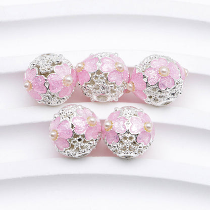 FS5097- 10mm Heart 4 Petal Metal Beads, Love - shaped Pearl Four - petal Flower Alloy Beads, Fit For Pen