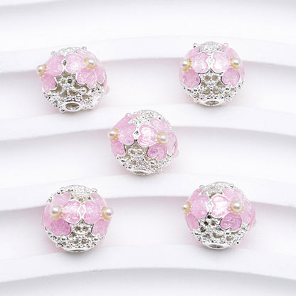FS5097- 10mm Heart 4 Petal Metal Beads, Love - shaped Pearl Four - petal Flower Alloy Beads, Fit For Pen