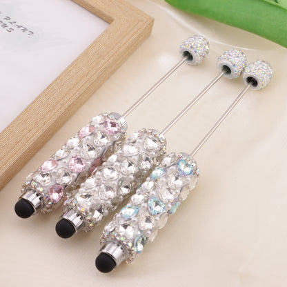 FS6396- Full Of Love Diamonds Beadable Stylus Pens Lovingly Heart - Shaped Diamond - Strung Bead Stylus Pens