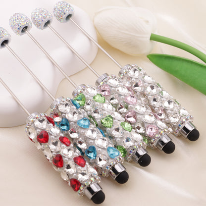 FS6396- Full Of Love Diamonds Beadable Stylus Pens Lovingly Heart - Shaped Diamond - Strung Bead Stylus Pens