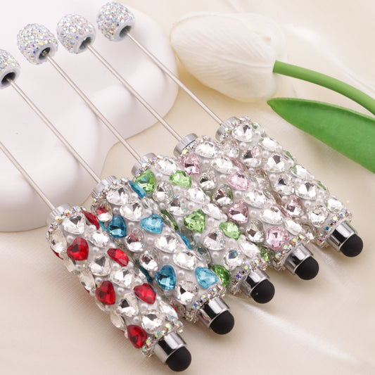 FS6396- Full Of Love Diamonds Beadable Stylus Pens Lovingly Heart - Shaped Diamond - Strung Bead Stylus Pens