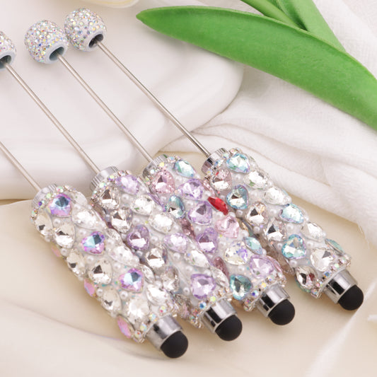 FS6396- Full Of Love Diamonds Beadable Stylus Pens Lovingly Heart - Shaped Diamond - Strung Bead Stylus Pens