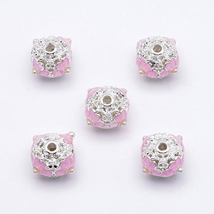 FS5097- 10mm Heart 4 Petal Metal Beads, Love - shaped Pearl Four - petal Flower Alloy Beads, Fit For Pen