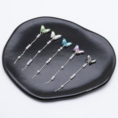 FS5362- 14*48Mm Alloy Crystal Butterfly Pearl Pendant Nail Art Stickers