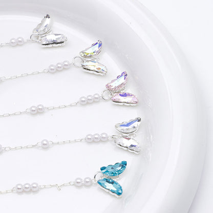 FS5362- 14*48Mm Alloy Crystal Butterfly Pearl Pendant Nail Art Stickers