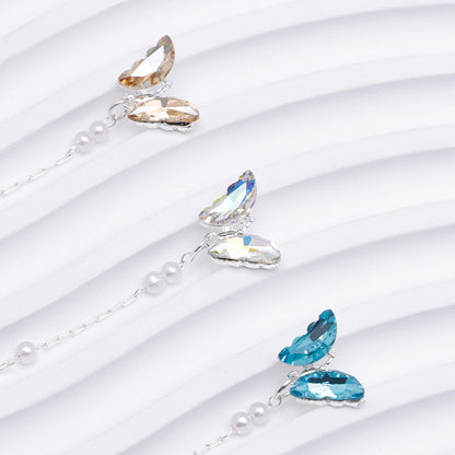 FS5362- 14*48Mm Alloy Crystal Butterfly Pearl Pendant Nail Art Stickers