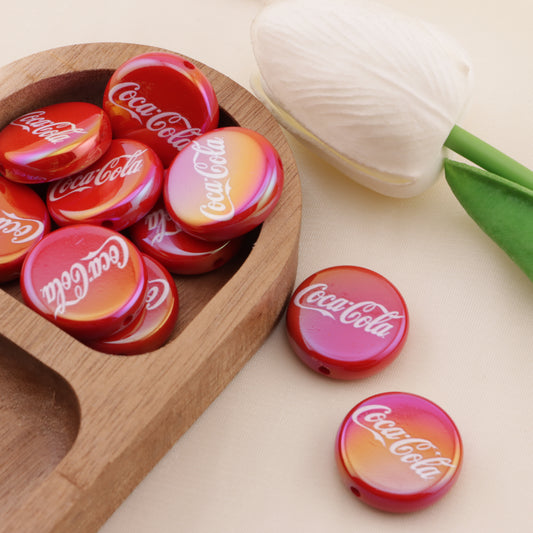 FS6498- 20mm Coca-Cola Printed Round Plate Beads（20mm コカ・コーラプリント ラウンドプレートビーズ）