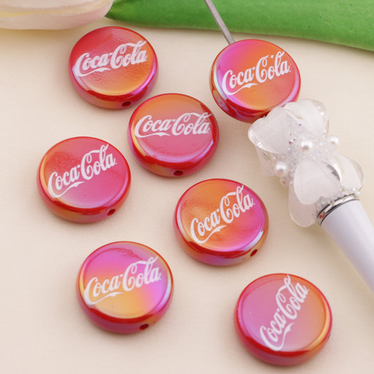 FS6498- 20mm Coca-Cola Printed Round Plate Beads（20mm コカ・コーラプリント ラウンドプレートビーズ）