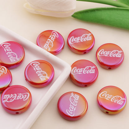 FS6498- 20mm Coca-Cola Printed Round Plate Beads（20mm コカ・コーラプリント ラウンドプレートビーズ）