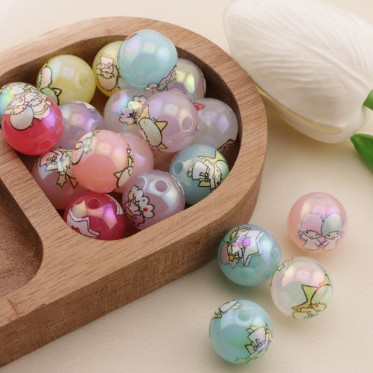 FS6497-  16mm Random Mixed Jelly Color Twin Star Printed Acrylic Beads(16mm ランダムミックスゼリーカラーツインスタープリントアクリルビーズ)