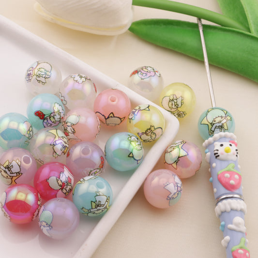 FS6497-  16mm Random Mixed Jelly Color Twin Star Printed Acrylic Beads(16mm ランダムミックスゼリーカラーツインスタープリントアクリルビーズ)