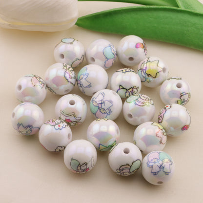 FS6496- 16mm White Printed Twin-Star Acrylic Beads（16mm ホワイトプリント ツインスター アクリルビーズ）