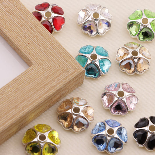 FS6506- Random Mixed Color About 15mm Heart-Shaped Diamond Alloy Spacer (ランダムミックスカラー約15mmハート型ダイヤモンド合金スペーサー)