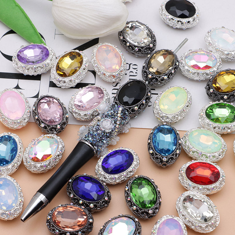 FS0358- Oval Diamond Alloy Beads