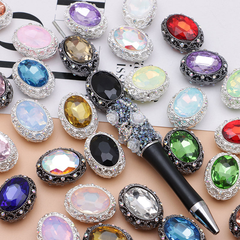 FS0358- Oval Diamond Alloy Beads