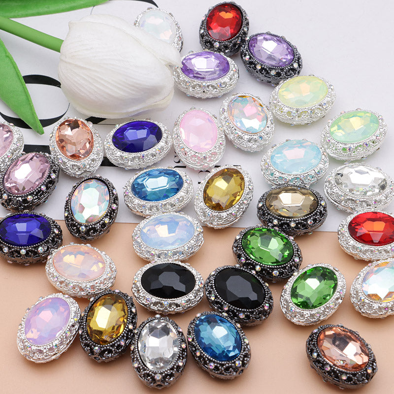 FS0358- Oval Diamond Alloy Beads