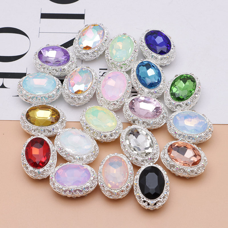 FS0358- Oval Diamond Alloy Beads