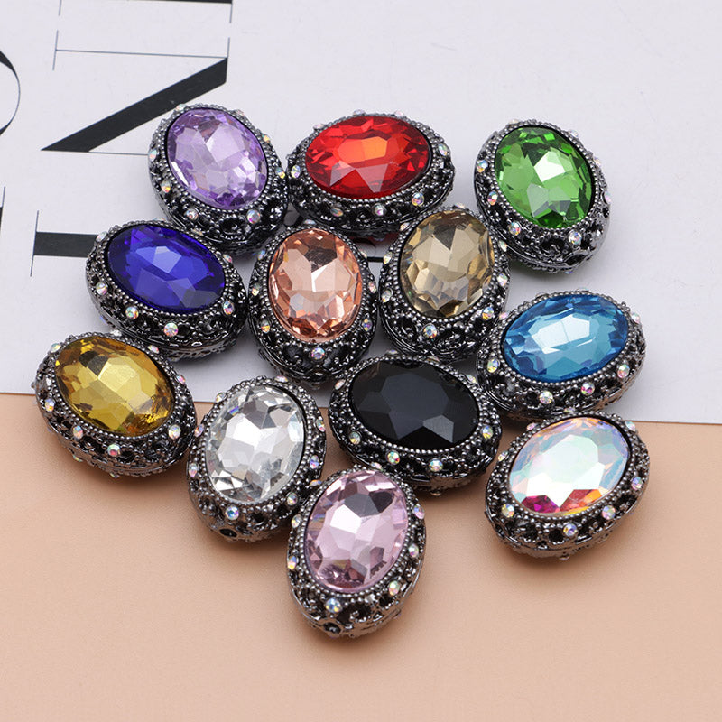 FS0358- Oval Diamond Alloy Beads