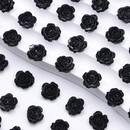 FS5373- 10mm Black Soft Flower Charms Pure Black Soft Flower Patches