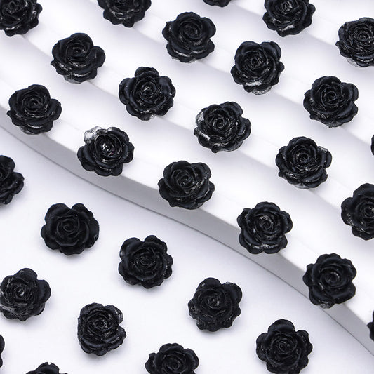 FS5373- 10mm Black Soft Flower Charms Pure Black Soft Flower Patches