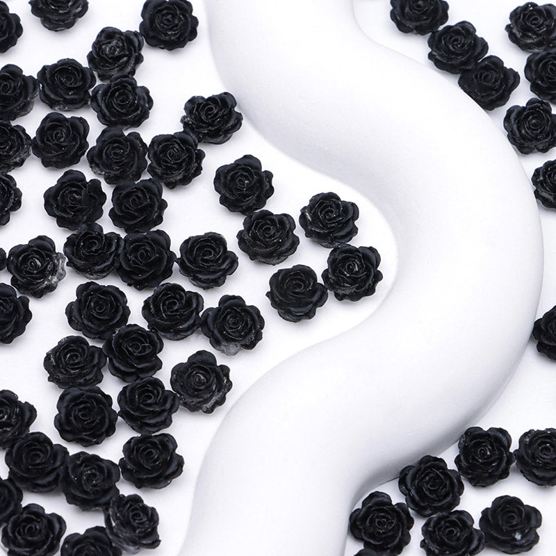 FS5373- 10mm Black Soft Flower Charms Pure Black Soft Flower Patches