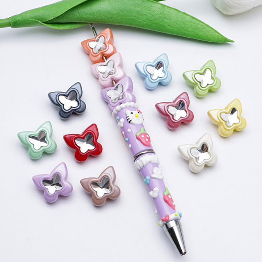 FS2309- 16×18mm Baked-Enamel White Butterfly Acrylic Beads With Diamonds