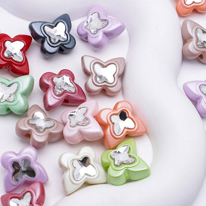 FS2309- 16×18mm Baked-Enamel White Butterfly Acrylic Beads With Diamonds
