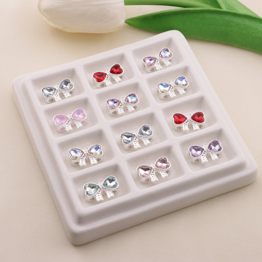 FS6553- 16×11Mm Double Heart Bows Metal 4 Hole Beads Double Love Heart Bowknot Metal Four-Way Beads