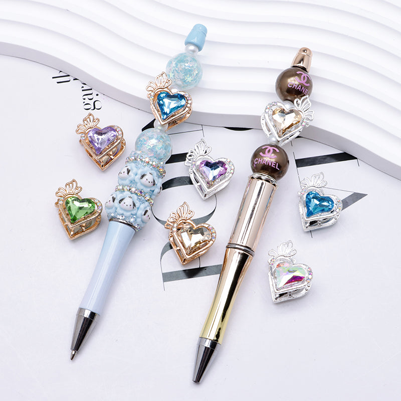 FS4857- Approximately 2.4×2×1.4 Cm Heart - Shaped Crystal Diamond Alloy Beads Four - Way Connector That Can Pass A Pen