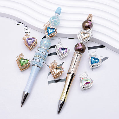 FS4857- Approximately 2.4×2×1.4 Cm Heart - Shaped Crystal Diamond Alloy Beads Four - Way Connector That Can Pass A Pen